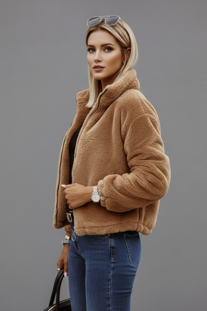 Women's Teddy Fleece Zip-Up Jacket with High Collar
