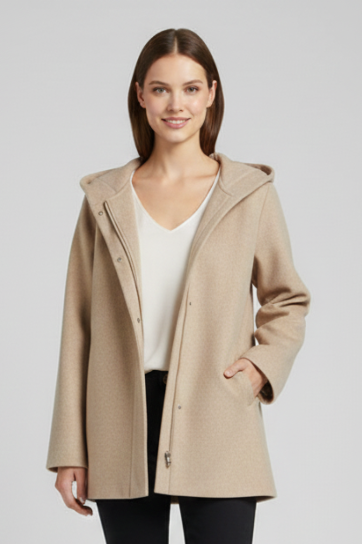 Women's Oversized Hooded Zip-Up Jacket with Turn-Up Cuffs