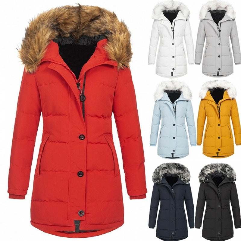 Women's Quilted Parka Coat with Faux Fur Trim Hood