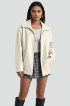 Women's Faux Leather Collared Zip-Up Bomber Jacket