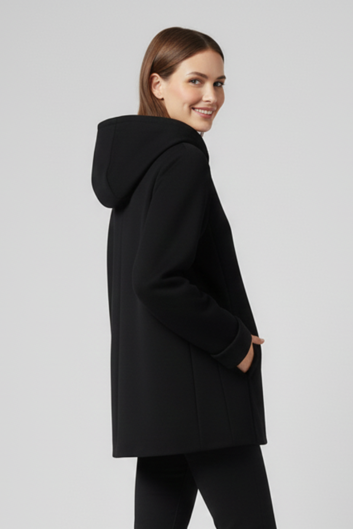 Women's Oversized Hooded Zip-Up Jacket with Turn-Up Cuffs
