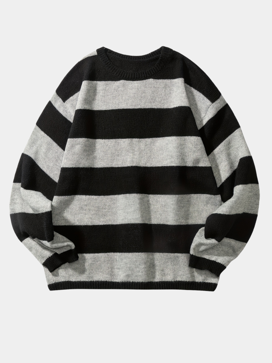 Men's Oversized Wide Stripe Crew Neck Knit Sweater