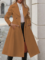 Women's Tailored Double-Breasted Maxi Coat with Wide Lapels