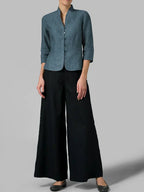 Women's Stand Collar V-Neck Button-Front Blouse