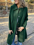 Women's Relaxed Single-Breasted Longline Coat with Wide Collar