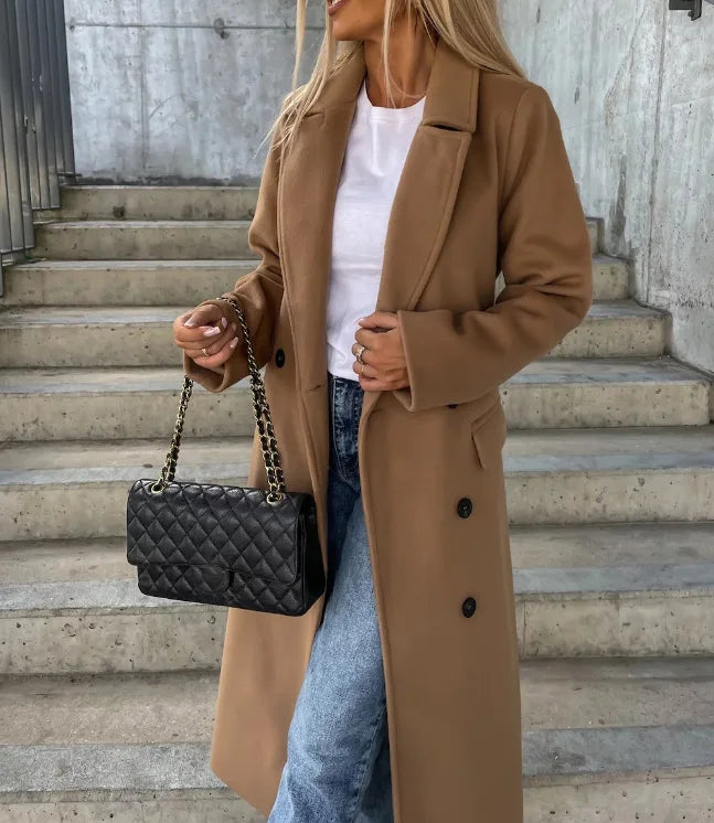 Women's Double-Breasted Belted Longline Overcoat