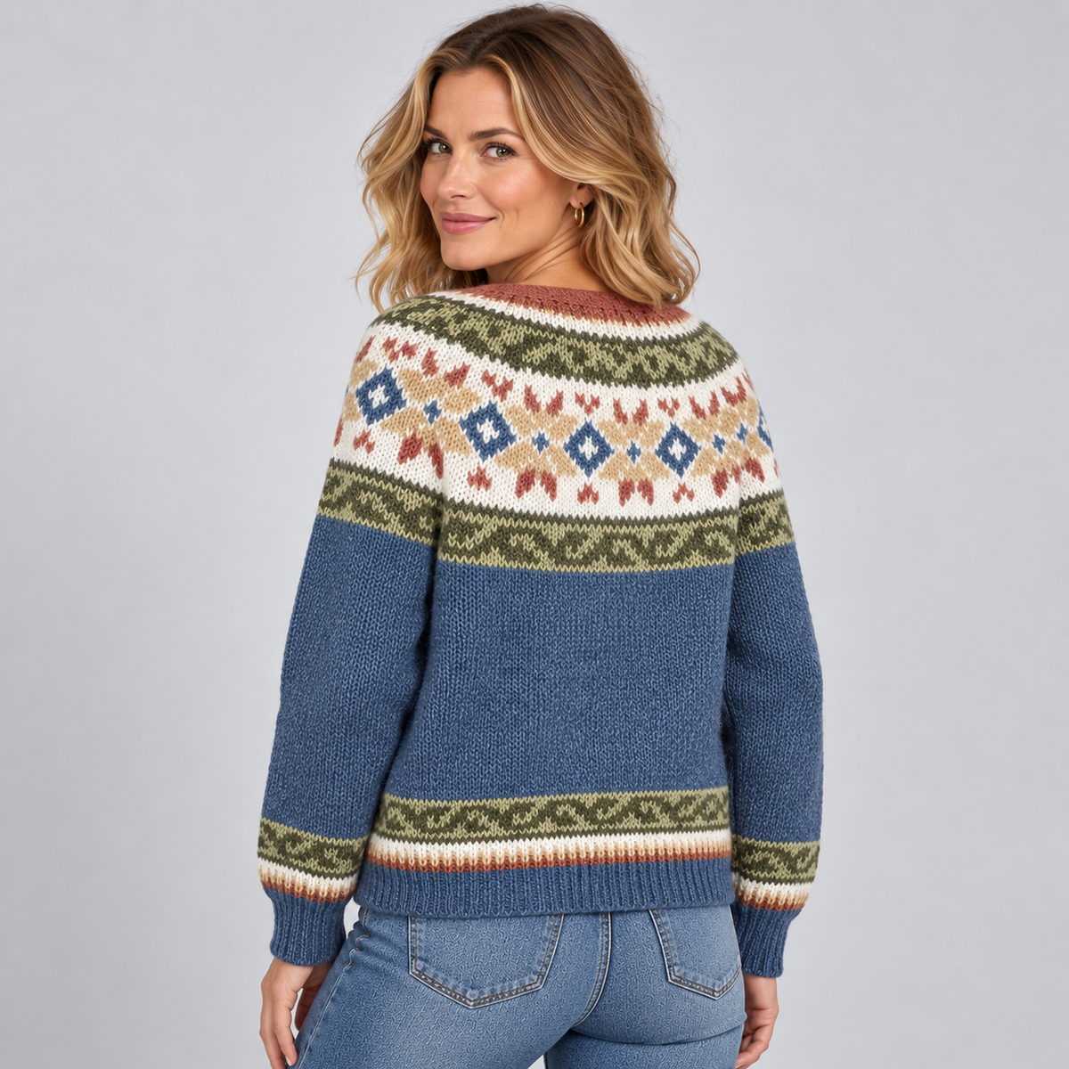 Women's Fair Isle Yoke V-Neck Button Cardigan