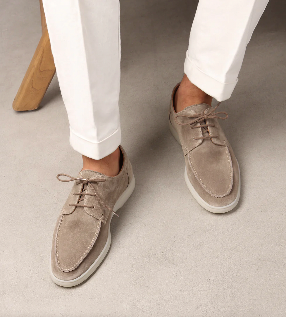Men's Faux Suede Lace-Up Moc Toe Deck Shoes
