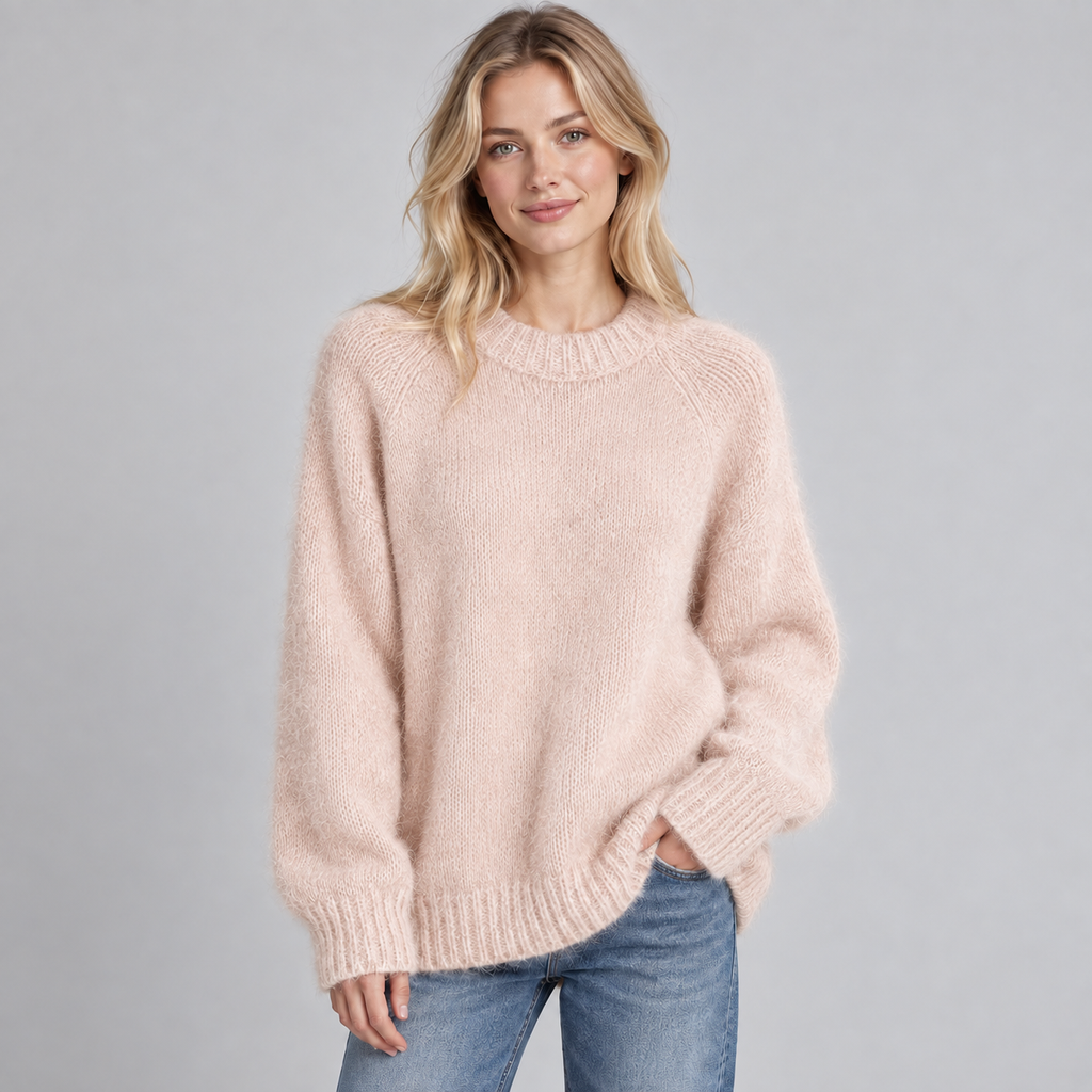 Women's Oversized Fluffy Knit Raglan Crew Neck Sweater
