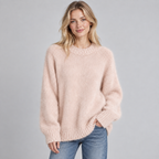 Women's Oversized Fluffy Knit Raglan Crew Neck Sweater