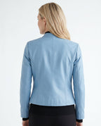 Women's Faux Leather Racer Jacket with Snap Collar