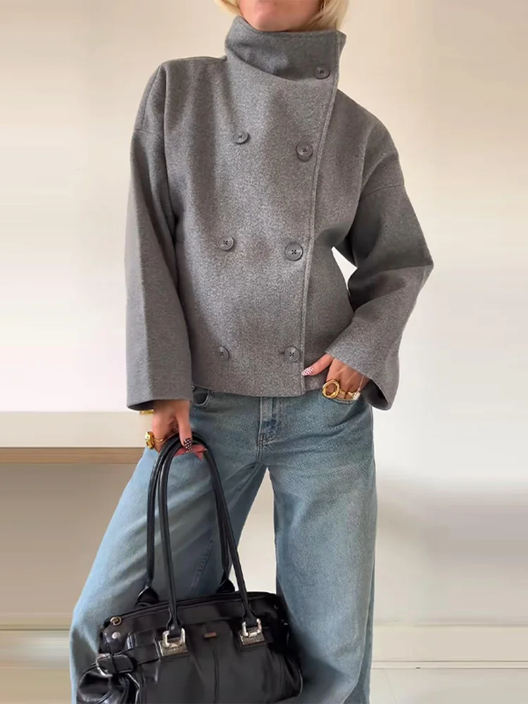 Women's Oversized Funnel Neck Double-Breasted Coat