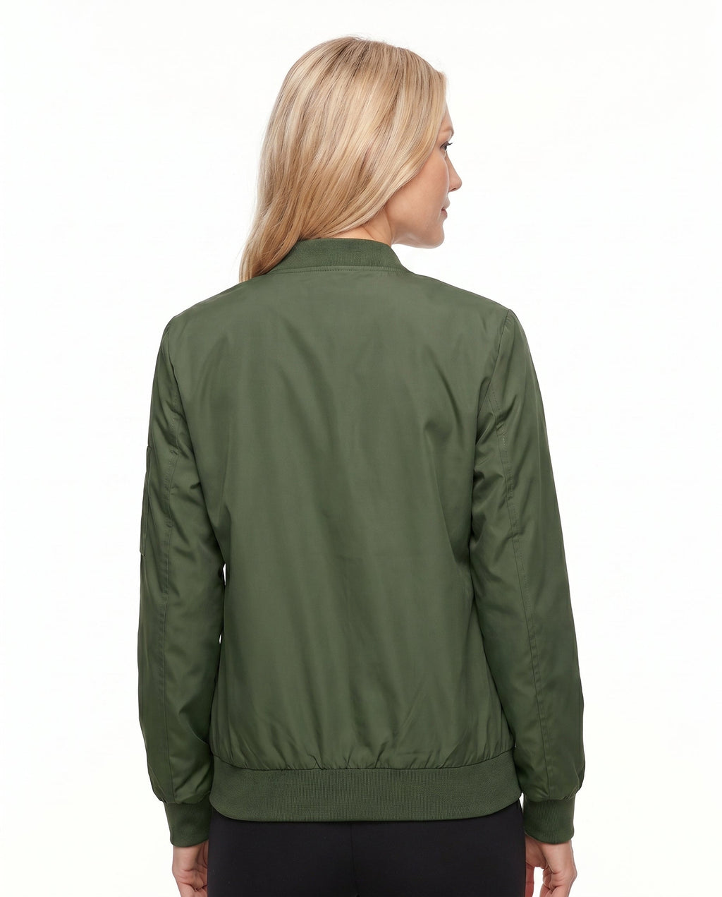 Women's Classic Zip-Up Bomber Jacket with Sleeve Pocket