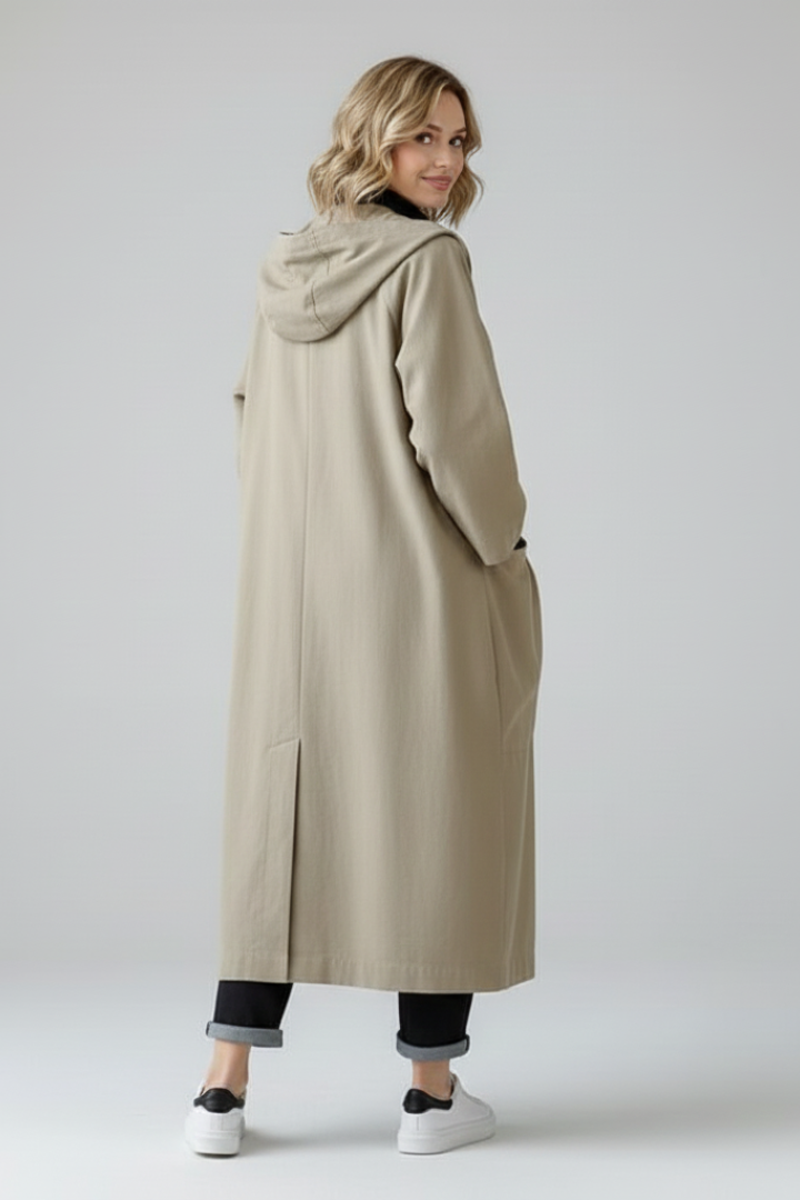 Women's Oversized Hooded Cocoon Coat with Pleated Pockets