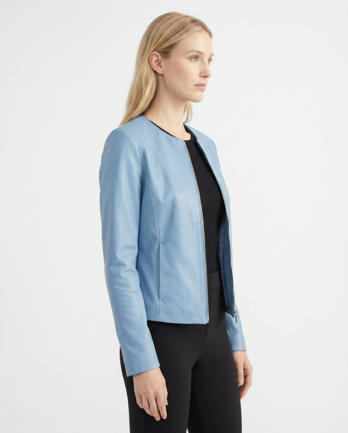 Women's Faux Leather Racer Jacket with Snap Collar