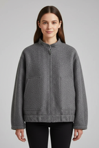 Women's Oversized Textured Bomber Jacket with Stand Collar