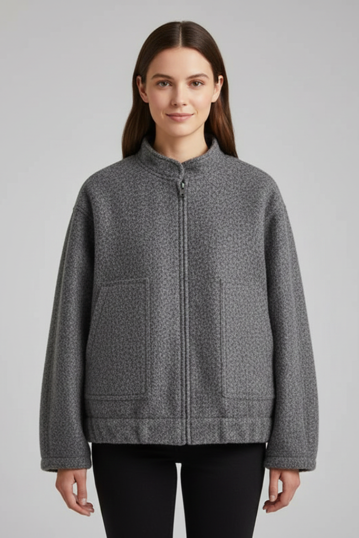 Women's Oversized Textured Bomber Jacket with Stand Collar