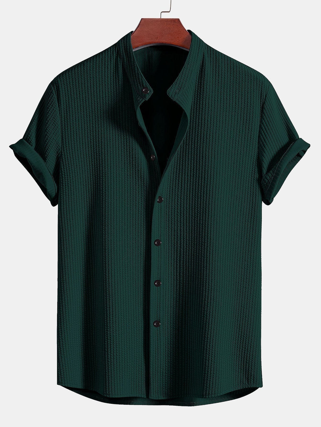 Men's Textured Short Sleeve Mandarin Collar Shirt