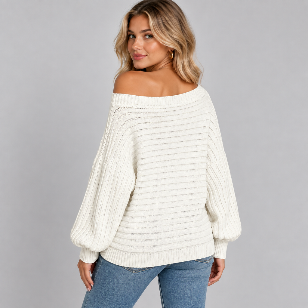 Women's Off-Shoulder Ribbed Knit Batwing Sweater