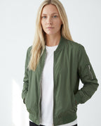 Women's Classic Zip-Up Bomber Jacket with Sleeve Pocket