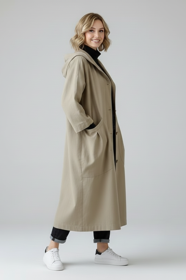 Women's Oversized Hooded Cocoon Coat with Pleated Pockets