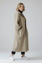 Women's Oversized Hooded Cocoon Coat with Pleated Pockets