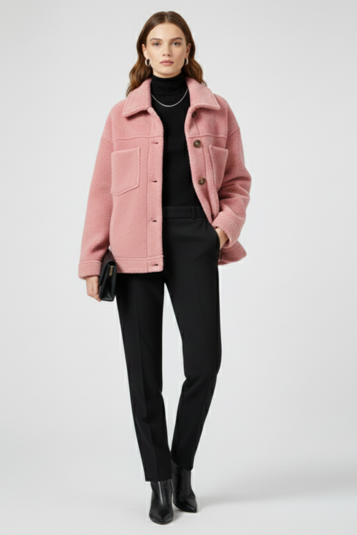 Women's Textured Teddy Shacket with Patch Pockets