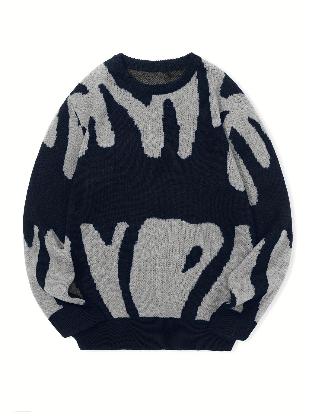 Men's Oversized Abstract Jacquard Crew Neck Knit Sweater