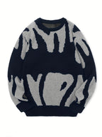Men's Oversized Abstract Jacquard Crew Neck Knit Sweater