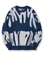Men's Oversized Abstract Jacquard Crew Neck Knit Sweater