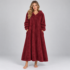 Women's Hooded Teddy Fleece Maxi Lounge Dress with Pockets