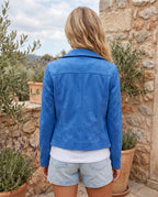 Women's Slim Fit Faux Suede Biker Jacket with Zip Pockets