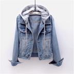 Women's Cropped Denim Jacket with Drawstring Jersey Hood