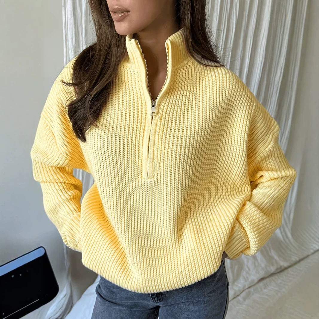 Women's Oversized Ribbed Knit Half-Zip Sweater