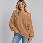 Women's Off-Shoulder Ribbed Knit Batwing Sweater