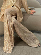 Women's Oversized Sequin Blazer Jacket with Lapel Collar