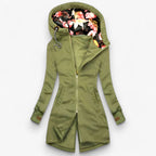 Women's Longline Zip-Up Jacket with Floral Lined Hood