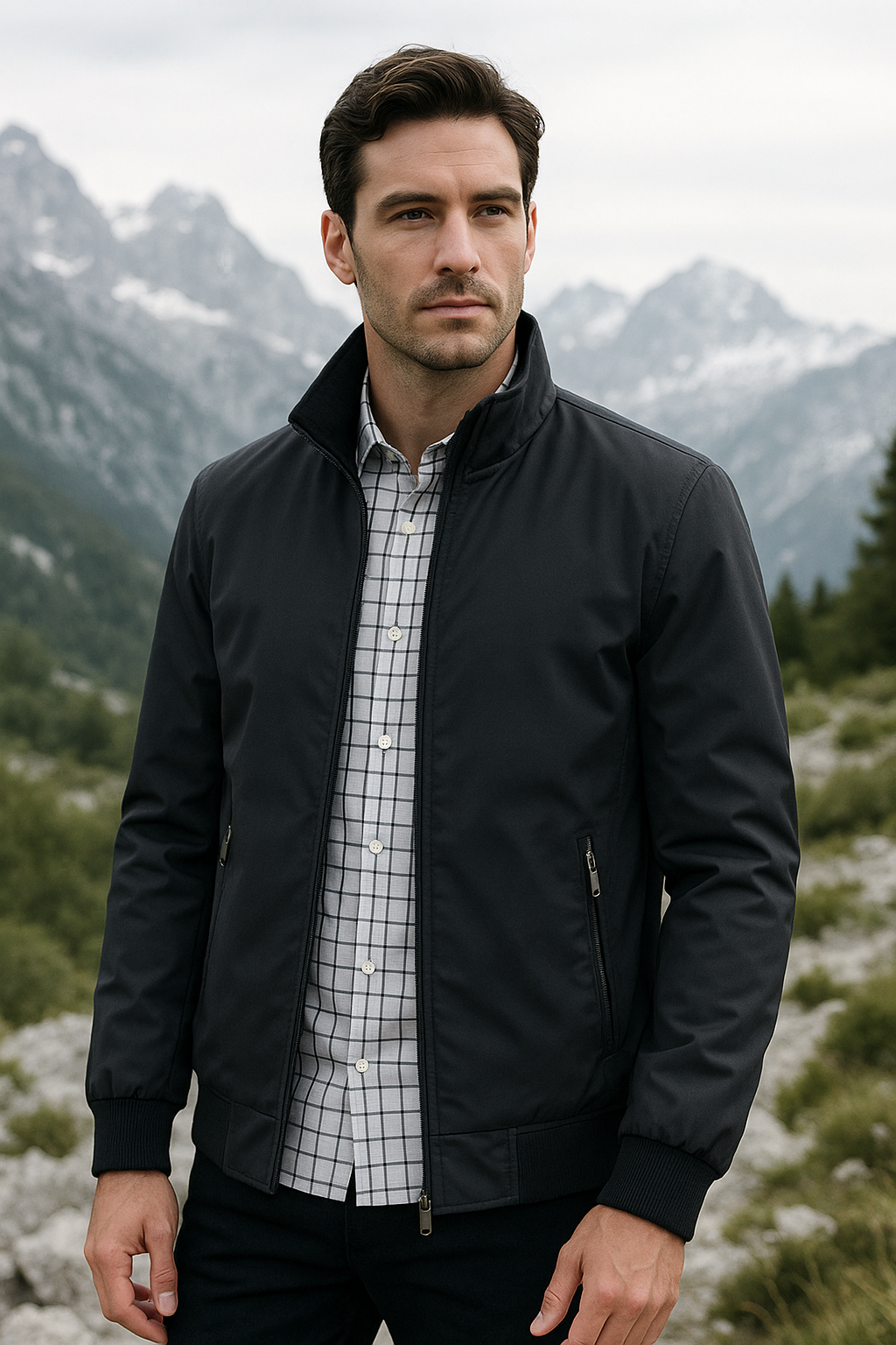 Men's Lightweight Stand Collar Zip-Up Bomber Jacket