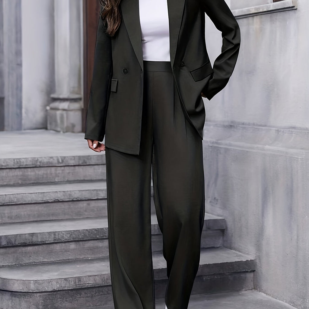 Women's Two-Piece Blazer and Straight-Leg Trouser Suit Set