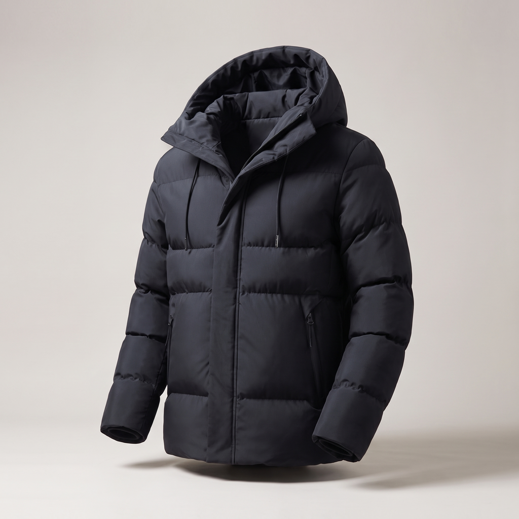 Men's Hooded Quilted Puffer Jacket with Zip Pockets