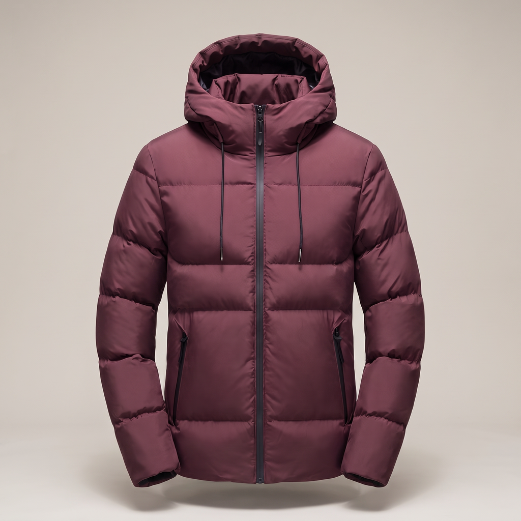 Men's Hooded Quilted Puffer Jacket with Zip Pockets