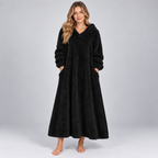Women's Hooded Teddy Fleece Maxi Lounge Dress with Pockets