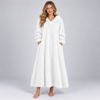 Women's Hooded Teddy Fleece Maxi Lounge Dress with Pockets