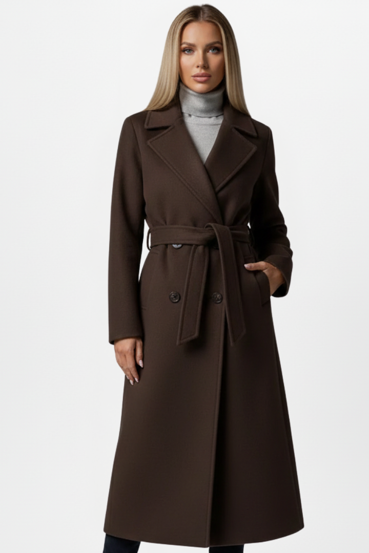 Women's Belted Double-Breasted Longline Trench Coat