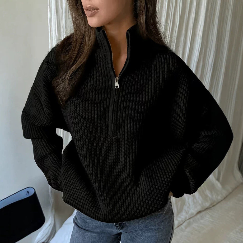 Women's Oversized Ribbed Knit Half-Zip Sweater