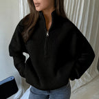 Women's Oversized Ribbed Knit Half-Zip Sweater