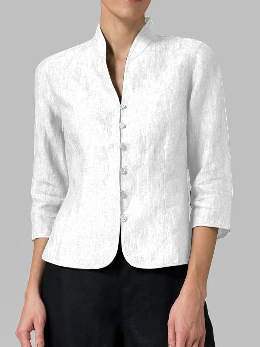 Women's Stand Collar V-Neck Button-Front Blouse