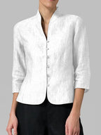 Women's Stand Collar V-Neck Button-Front Blouse