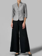 Women's Stand Collar V-Neck Button-Front Blouse
