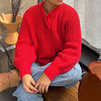Women's Chunky Ribbed Knit Round Neck Button Cardigan